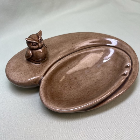 Vintage OWL Ceramic Dish Glossy Brown Ashtray Jewelry Soap Trinket MCM 70s‎ 80s - Picture 6 of 11